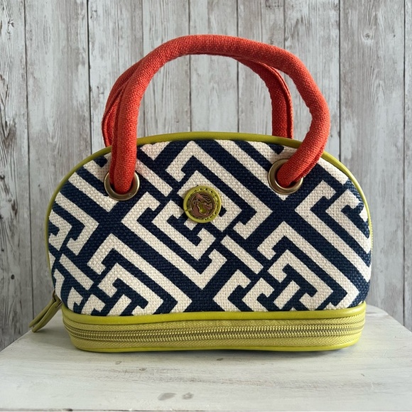 Spartina 449 Blue and Cream Cosmetic Bag with Geometric Design - Picture 1 of 4